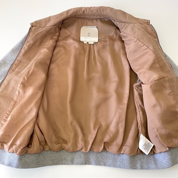Anthropologie Hei Hei Excursion Collared Bomber Jacket Tan Grey Small - Picture 13 of 15